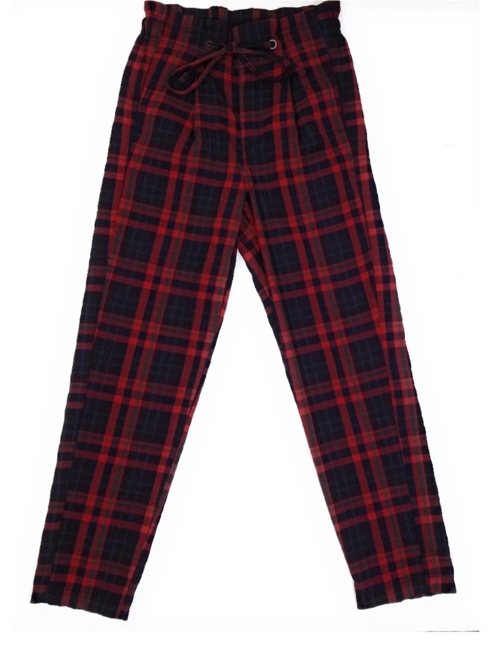 Free People Here and There Plaid Tartan Paperbag Pants Size 10 - Picture 2 of 5